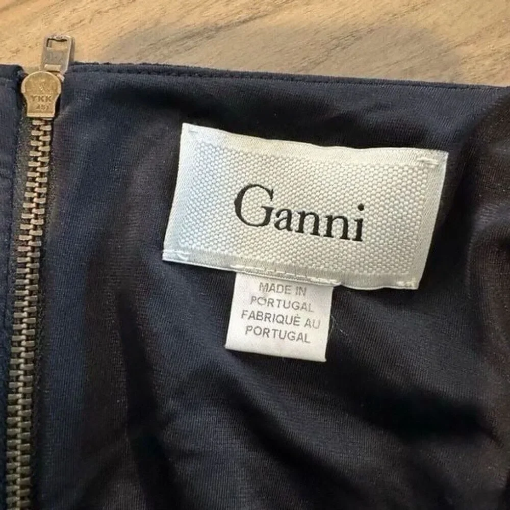 GANNI Anthropologie Eleanor Black Peplum V Neck Pencil Dress Small Cocktail - Picture 6 of 6